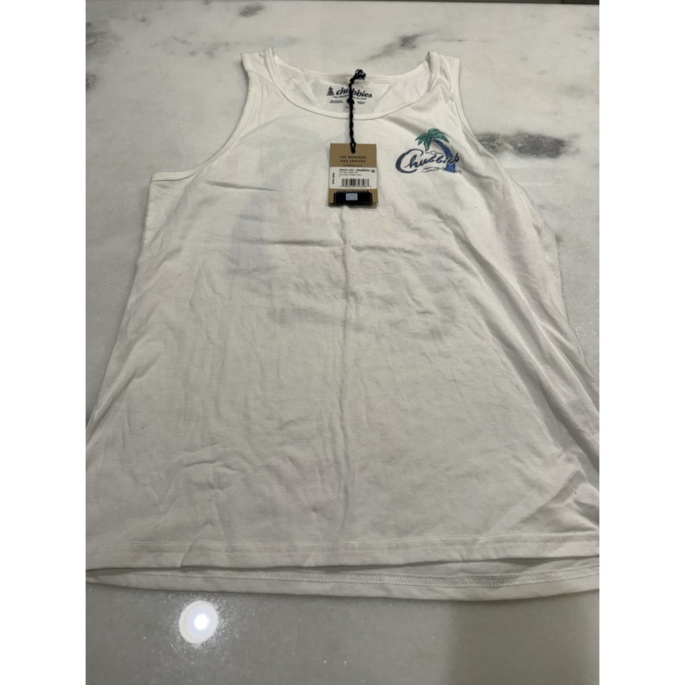 Chubbies Tank Top Mens Small White Tiger Tailgate‎ Duo Graphic Palm Tree NWT